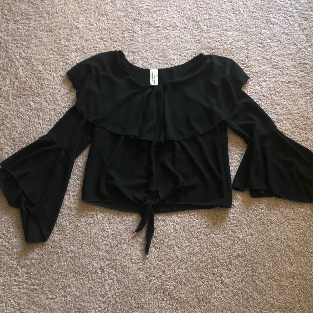 Tie Front Black Blouse